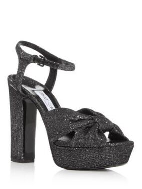 Jimmy Choo Black Glitter Platform Heloise Heels Fits to 7-7.5 W $1025 Retail